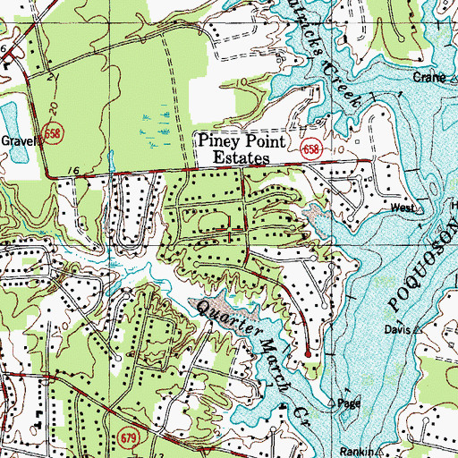Topographic Map of Piney Point Estates, VA
