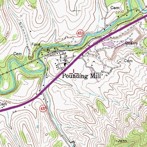Topographic Map of Pounding Mill, VA