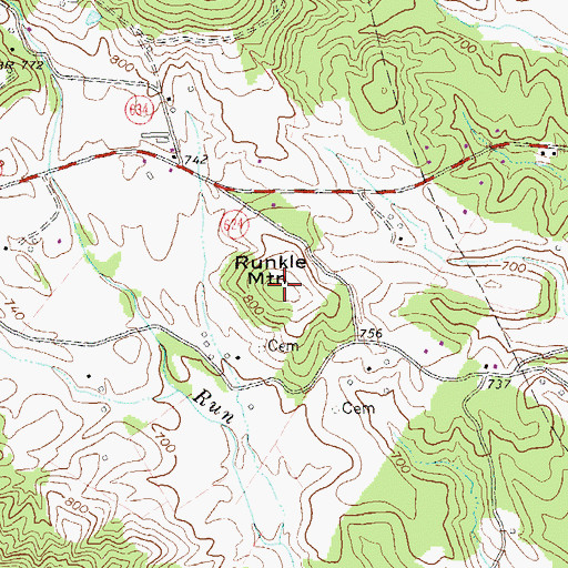 Topographic Map of Runkle Mountain, VA