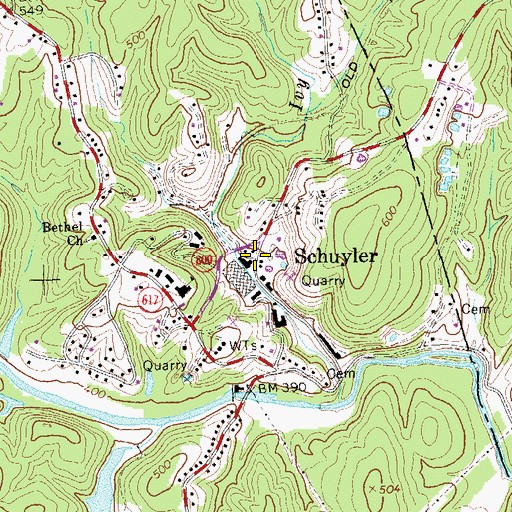 Topographic Map of Schuyler, VA