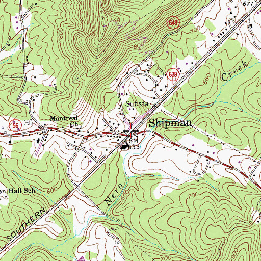 Topographic Map of Shipman, VA