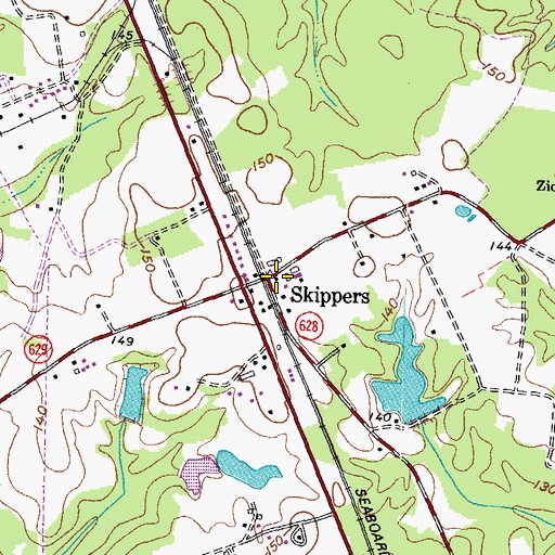 Topographic Map of Skippers, VA