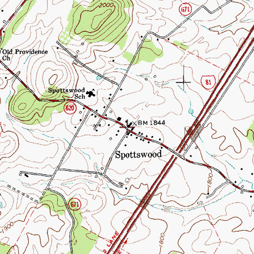 Topographic Map of Spottswood, VA