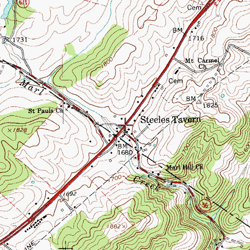 Topographic Map of Steeles Tavern, VA