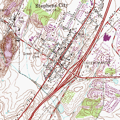 Topographic Map of Stephens City, VA
