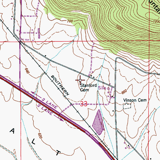 Topographic Map of Sanford Cemetery, AL