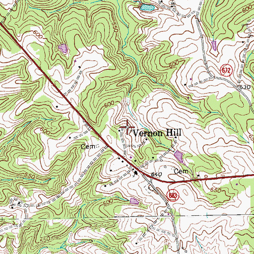 Topographic Map of Vernon Hill, VA