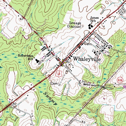 Topographic Map of Whaleyville, VA