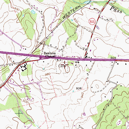 Topographic Map of Beahms Chapel Cemetery, VA