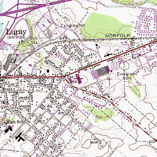 Topographic Map of East Luray Shopping Center, VA