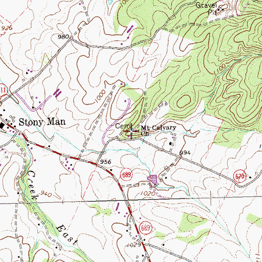 Topographic Map of Mount Calvary Cemetery, VA