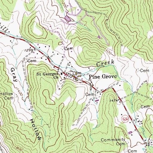 Topographic Map of Saint Georges Cemetery, VA