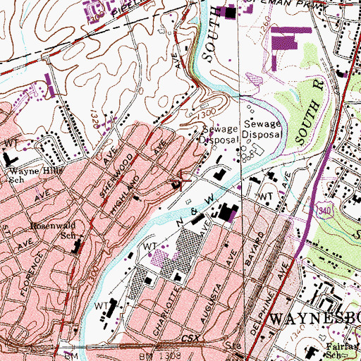 Topographic Map of Waynesboro Church of the Brethren, VA