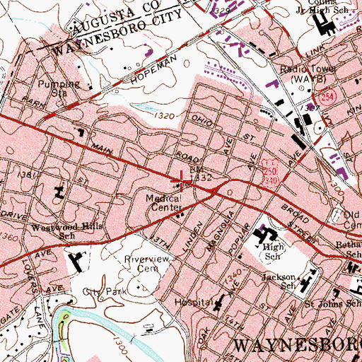 Topographic Map of Waynesboro Seventh Day Adventist Church, VA