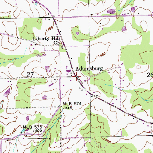 Topographic Map of Adamsburg, AL