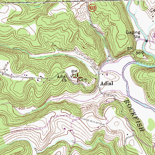 Topographic Map of Adial Cemetery, VA