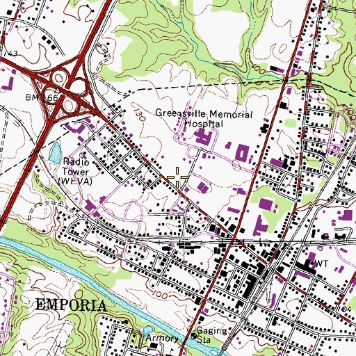 Topographic Map of Southside Square Shopping Center, VA