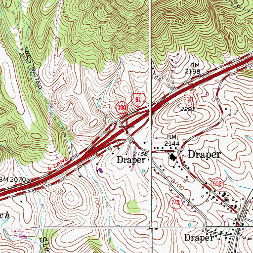 Topographic Map of Interchange 92, VA