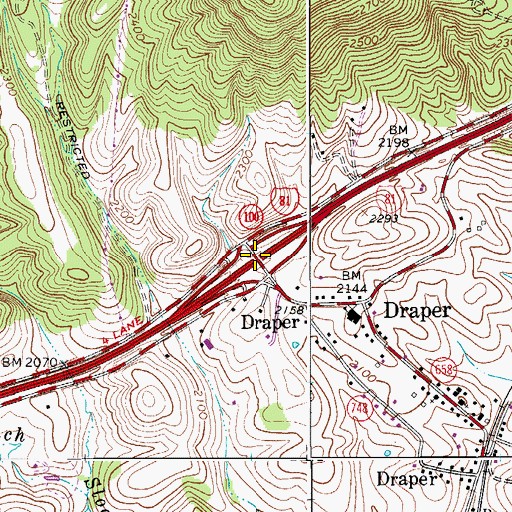 Topographic Map of Interchange 92, VA