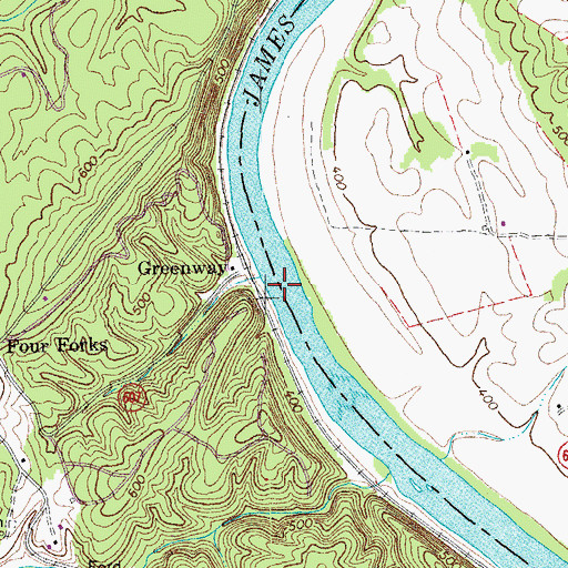 Topographic Map of Migginsons Ferry (historical), VA