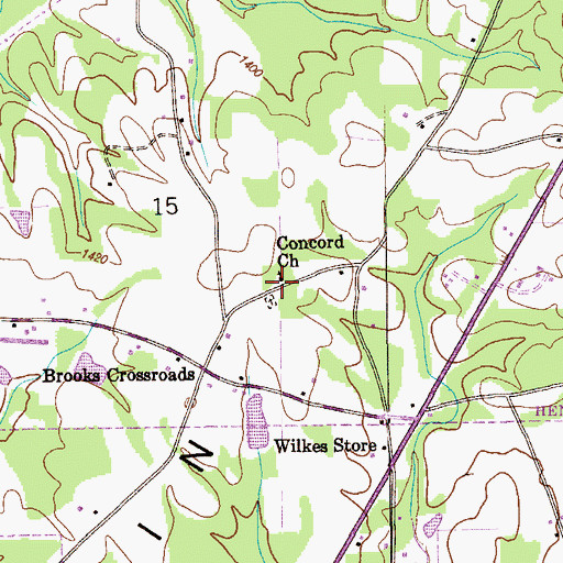 Topographic Map of Concord Church, AL