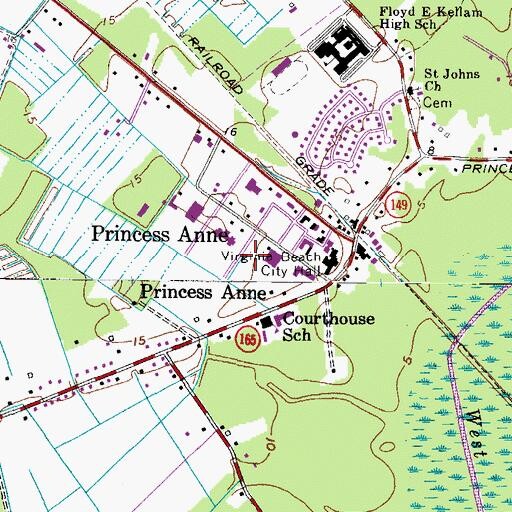 Topographic Map of Virginia Beach Municipal Heliport, VA