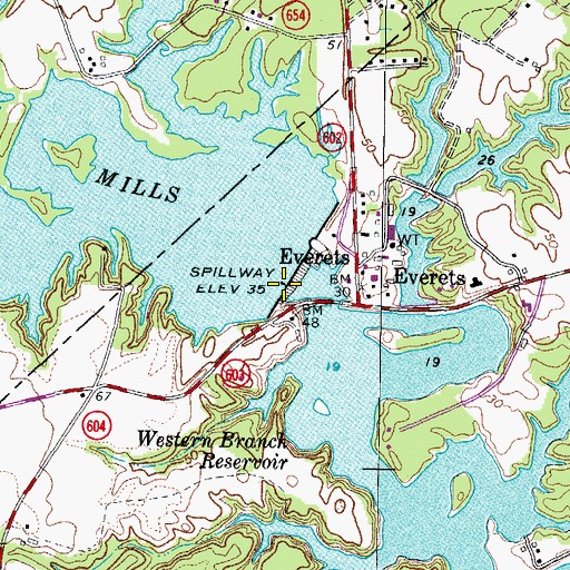 Topographic Map of Lake Burnt Mills Dam, VA