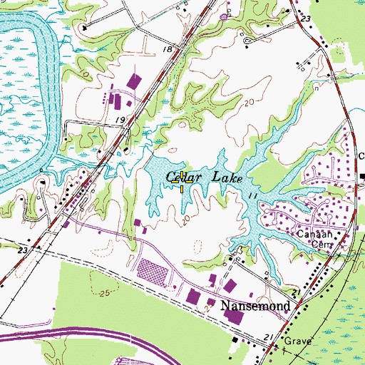 Topographic Map of Brights Lake, VA