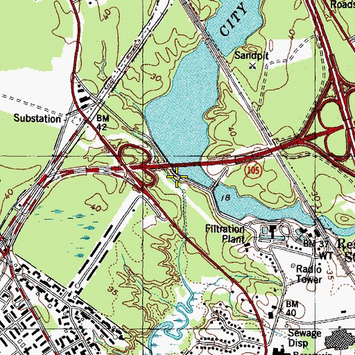 Topographic Map of City Reservoir Dam, VA