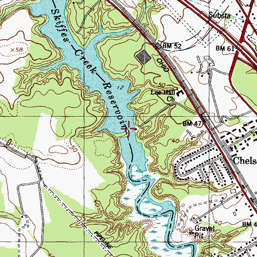 Topographic Map of Skiffs Creek Dam, VA
