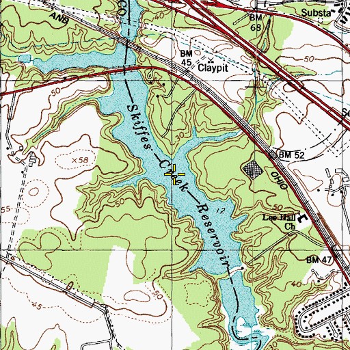 Topographic Map of Skiffs Creek Reservoir, VA