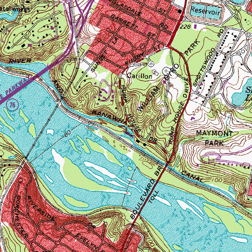 Topographic Map of Byrd Park Canal Dam, VA