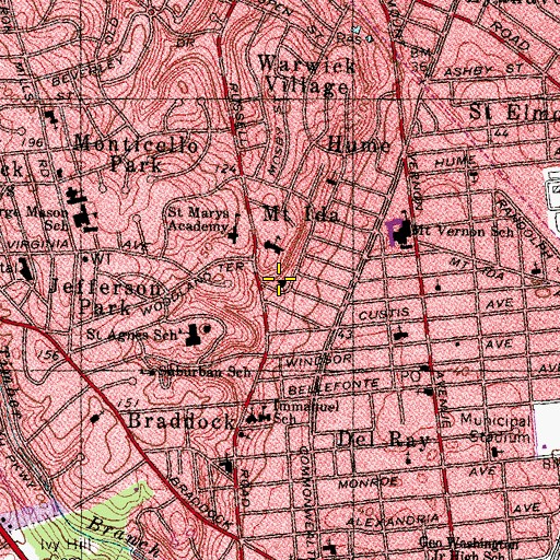 Topographic Map of Del Ray Baptist Church, VA