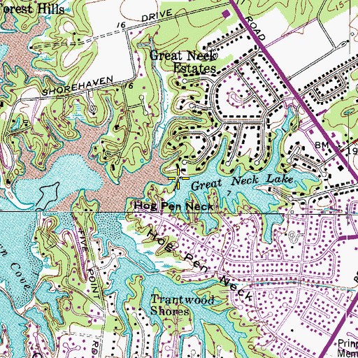 Topographic Map of Great Neck Lake, VA