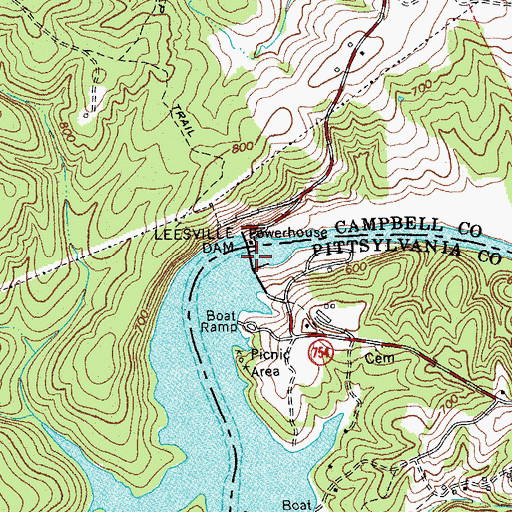 Topographic Map of Leesville Dam, VA