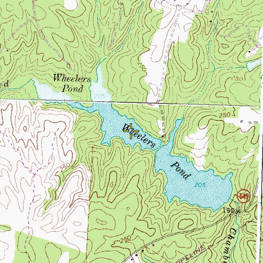Topographic Map of Wheelers Pond, VA