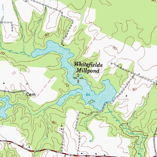 Topographic Map of Whitefields Millpond, VA