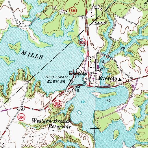 Topographic Map of Lake Burnt Mills, VA