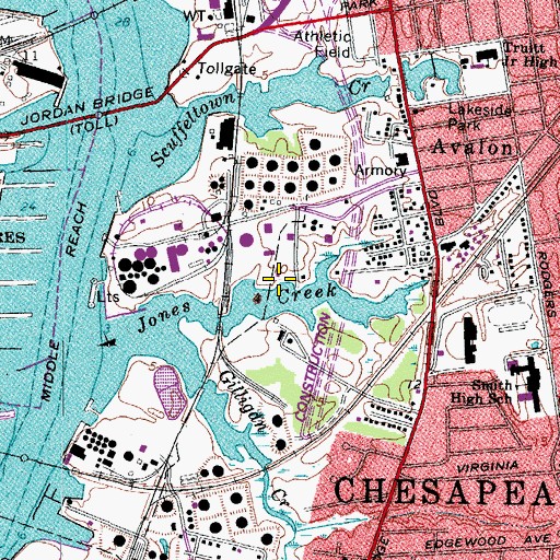 Topographic Map of WJQI-AM (Chesapeake), VA