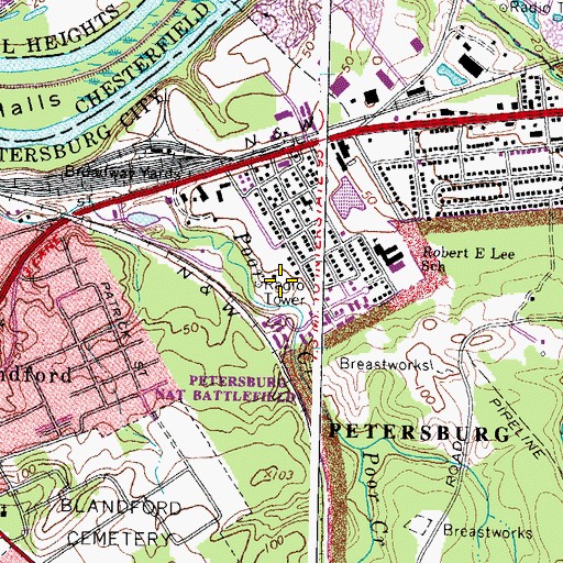 Topographic Map of WGCV-AM (Petersburg), VA