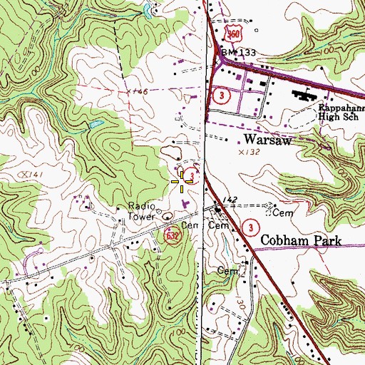 Topographic Map of WNNT-AM (Warsaw), VA