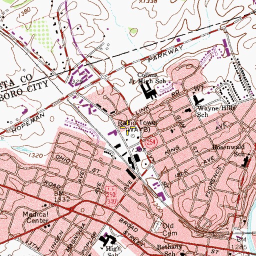 Topographic Map of WZKT-AM (Waynesboro), VA