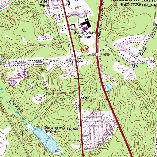 Topographic Map of WKHK-FM (Colonial Heights), VA