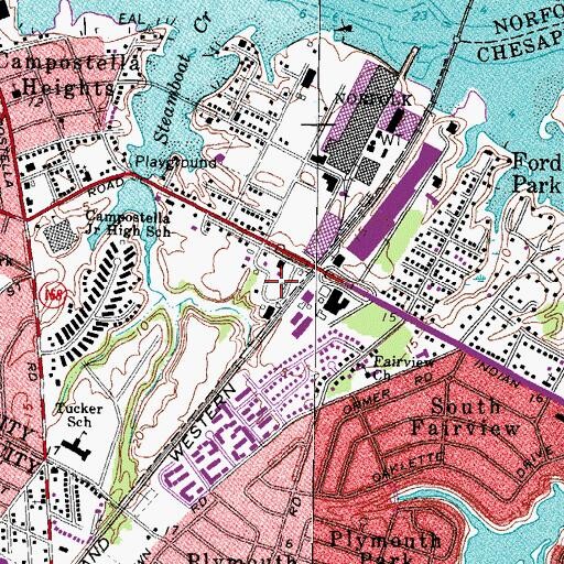 Topographic Map of WYFI-FM (Norfolk), VA