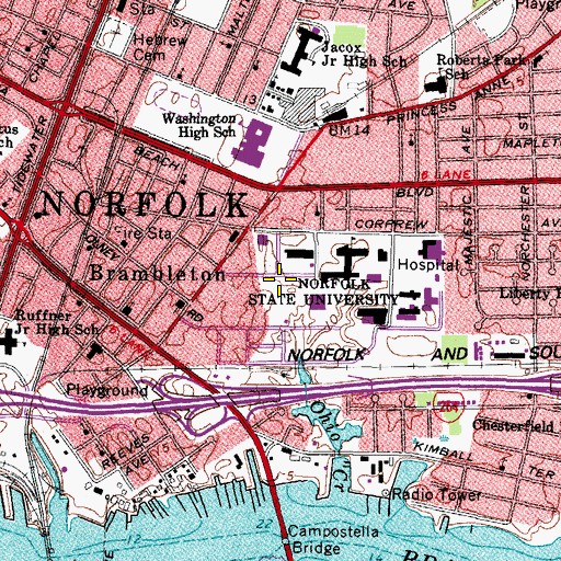 Topographic Map of WNSB-FM (Norfolk), VA