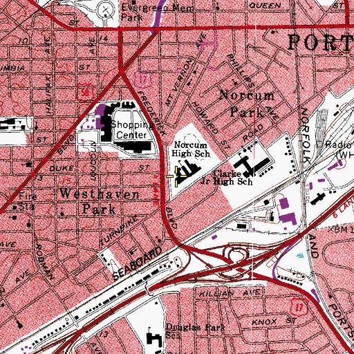 Topographic Map of WFOS-FM (Portsmouth), VA