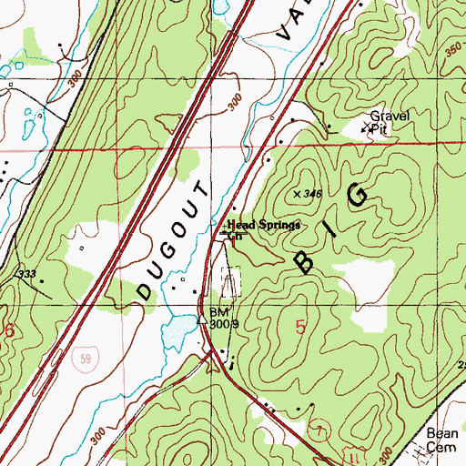 Topographic Map of Head Springs Church, AL