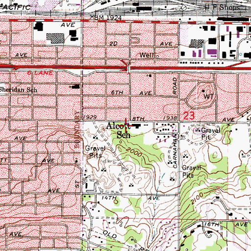 Topographic Map of Alcott School, WA