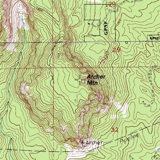 Topographic Map of Archer Mountain, WA