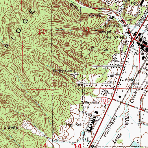 Topographic Map of Kerley Cemetery, AL